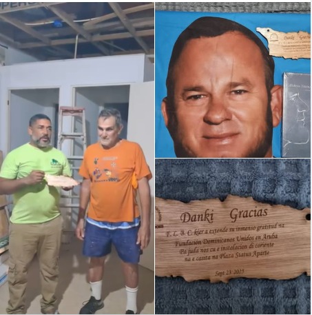 Placa de reconocimiento a la Fundación dominicanos unidos en Aruba